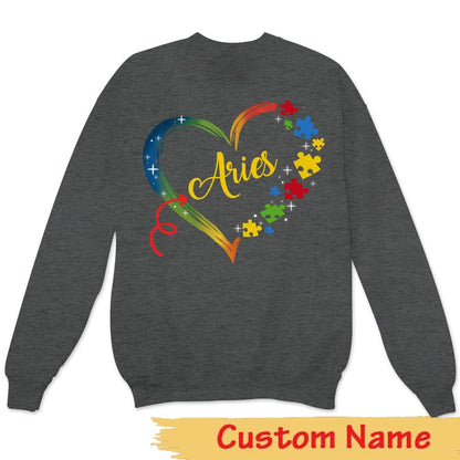 Camiseta personalizada para el autismo, pieza de rompecabezas con forma de corazón, camiseta de concienciación sobre el autismo con nombre personalizado
