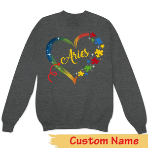 Sudadera con capucha personalizada para concienciar sobre el autismo, pieza de rompecabezas en forma de corazón, camiseta con nombre personalizado