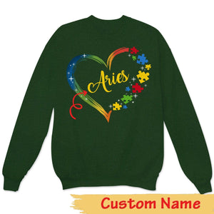 Sudadera con capucha personalizada para concienciar sobre el autismo, pieza de rompecabezas en forma de corazón, camiseta con nombre personalizado