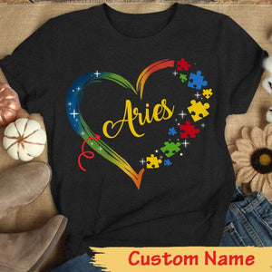 Camiseta personalizada para el autismo, pieza de rompecabezas con forma de corazón, camiseta de concienciación sobre el autismo con nombre personalizado