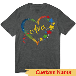 Sudadera con capucha personalizada para concienciar sobre el autismo, pieza de rompecabezas en forma de corazón, camiseta con nombre personalizado