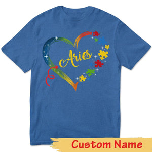 Camiseta personalizada para el autismo, pieza de rompecabezas con forma de corazón, camiseta de concienciación sobre el autismo con nombre personalizado