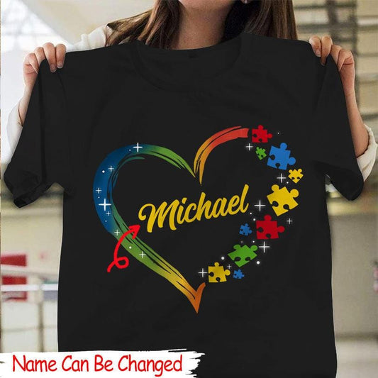 Camiseta personalizada para el autismo, pieza de rompecabezas con forma de corazón, camiseta de concienciación sobre el autismo con nombre personalizado