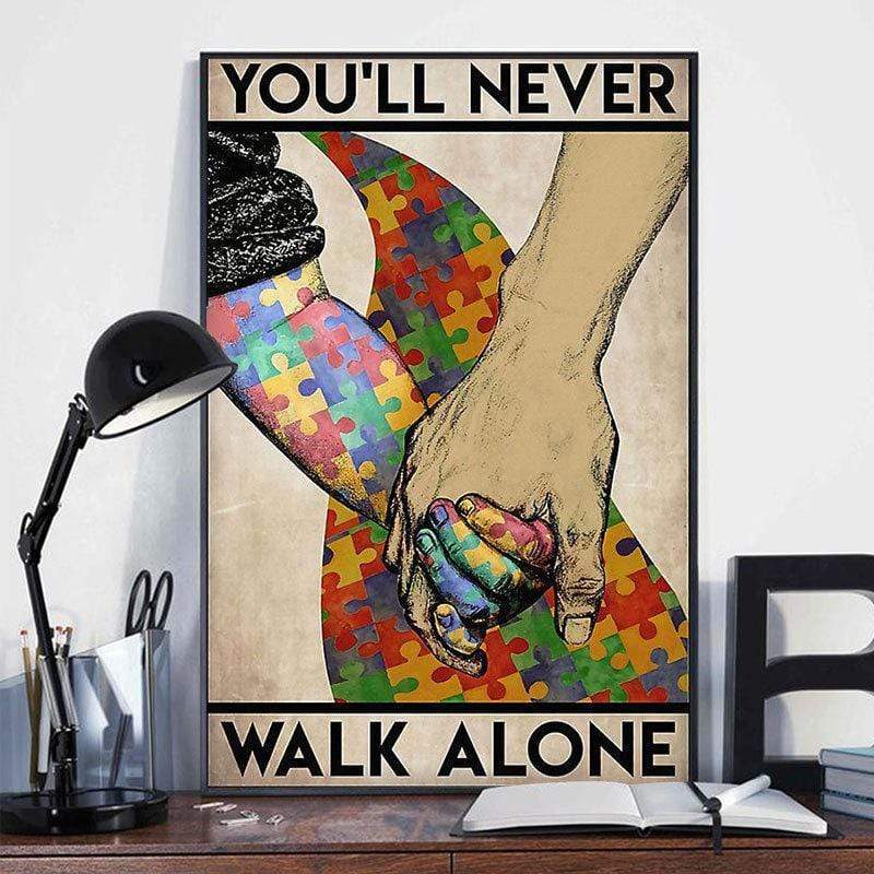 You'll Never Walk Alone, Puzzle Piece Hand, Autism Awareness Poster, C -  Hope Fight