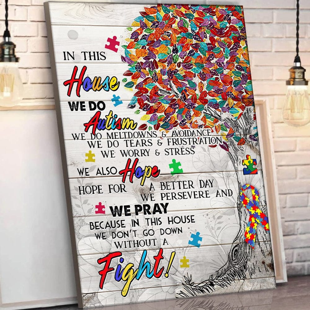 In This House We Do Autism We Do Meltdowns & Avoidance, Ribbon Tree, Autism Awareness Poster, Canvas, Wall Print Art