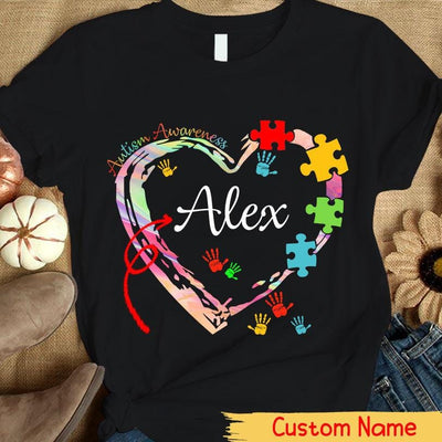 Personalized Autism Awareness Shirt For Kids Puzzle Piece Heart Hands