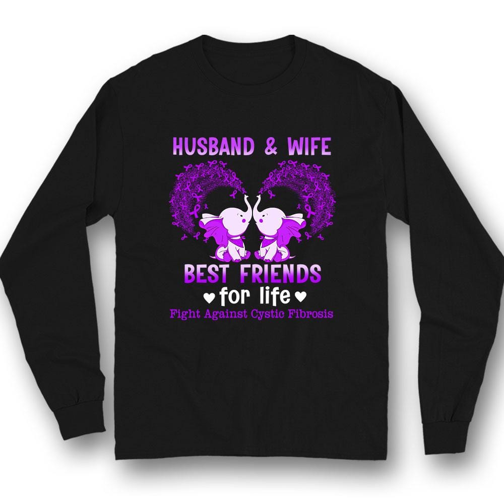 Camiseta de apoyo para la concienciación sobre la fibrosis quística, marido y mujer, mejores amigos de por vida, lucha contra la fibrosis quística, elefante con lazo morado