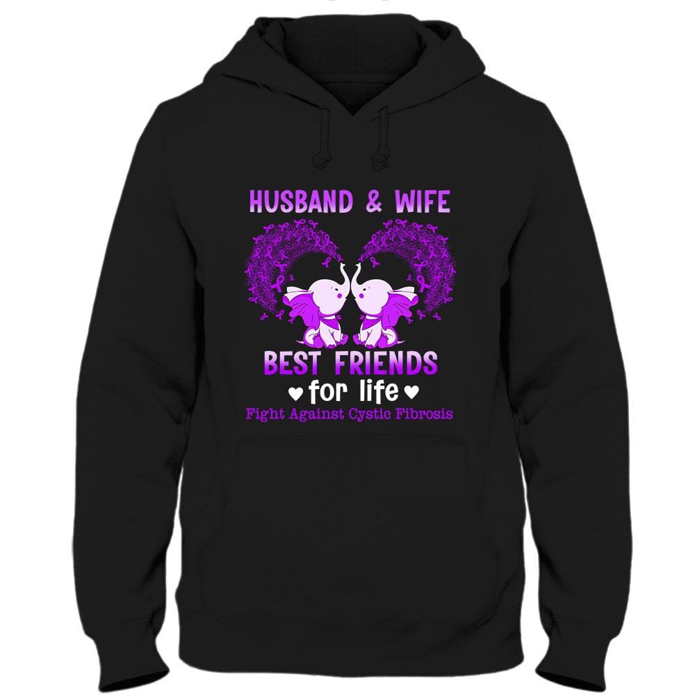 Camiseta de apoyo para la concienciación sobre la fibrosis quística, marido y mujer, mejores amigos de por vida, lucha contra la fibrosis quística, elefante con lazo morado