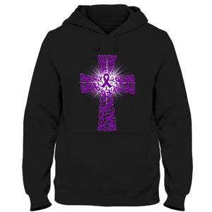 Camiseta de apoyo para la concienciación sobre la fibrosis quística con la cruz de lazo morado