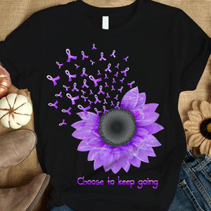 Elige seguir adelante, camiseta de apoyo para la concienciación sobre la fibrosis quística con lazo de girasol