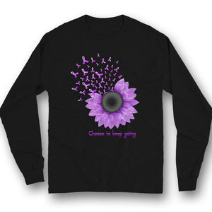 Elige seguir adelante, camiseta de apoyo para la concienciación sobre la fibrosis quística con lazo de girasol