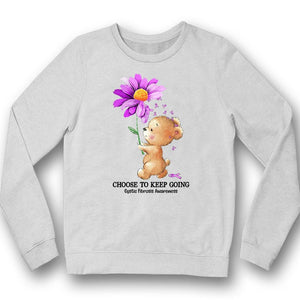 Elige seguir adelante, camiseta de concienciación sobre la fibrosis quística, oso de girasol morado