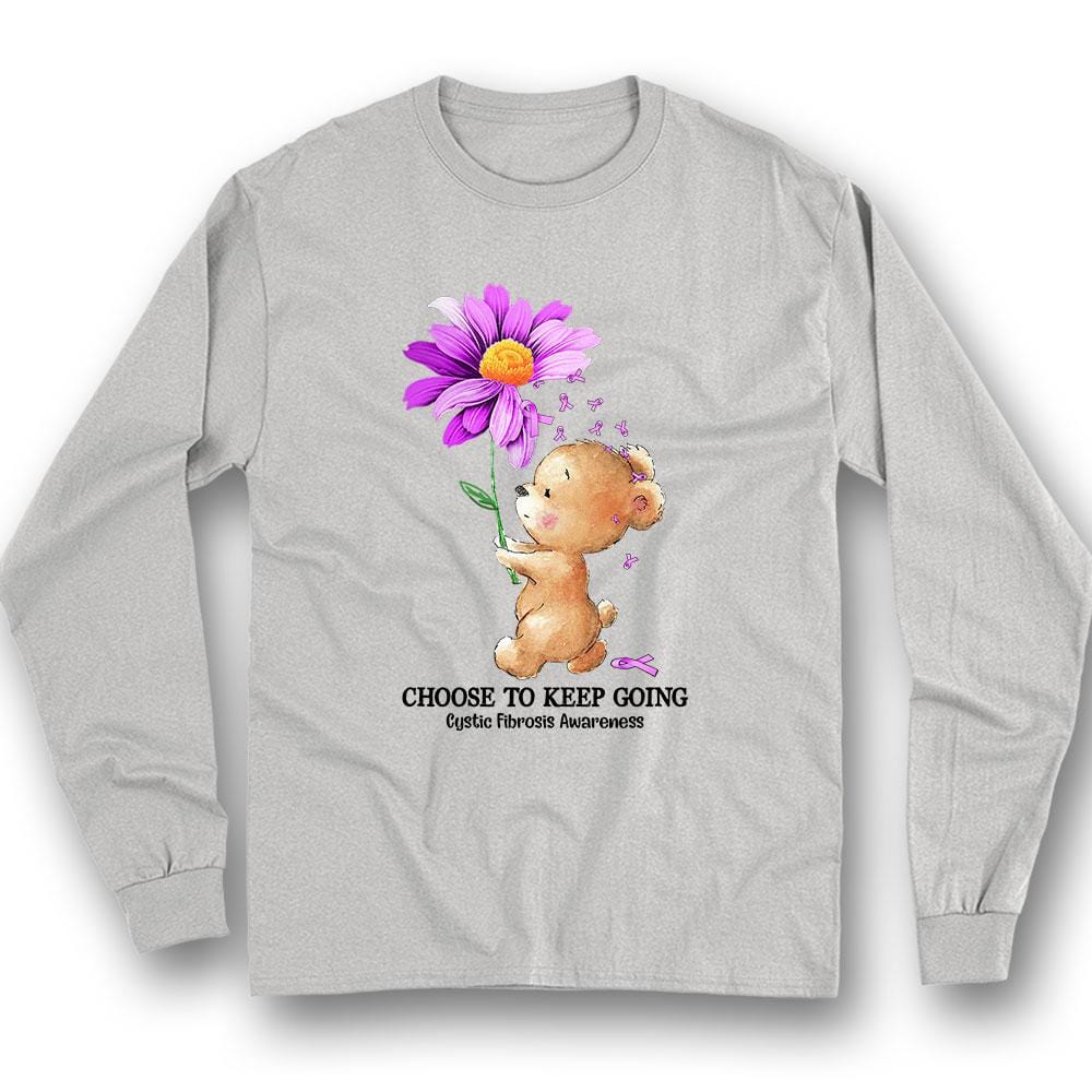 Elige seguir adelante, camiseta de concienciación sobre la fibrosis quística, oso de girasol morado
