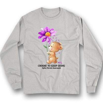Elige seguir adelante, camiseta de concienciación sobre la fibrosis quística, oso de girasol morado