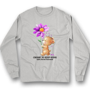 Elige seguir adelante, camiseta de concienciación sobre la fibrosis quística, oso de girasol morado