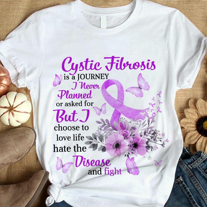 Love Life Fight, Cystic Fibrosis Awareness Support Shirt, Purple Ribbon Butterfly