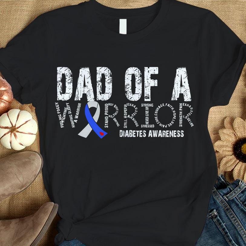 Camiseta de apoyo para la concienciación sobre la diabetes con el lazo azul de papá de un guerrero