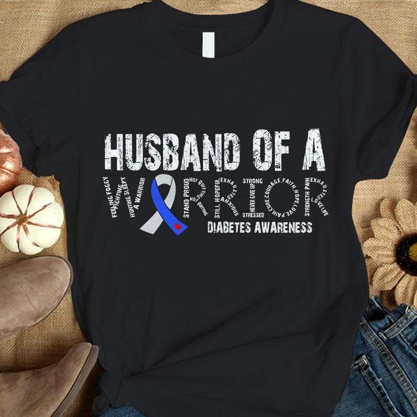 Camiseta de apoyo para la concienciación sobre la diabetes con el lazo azul del marido de una guerrera