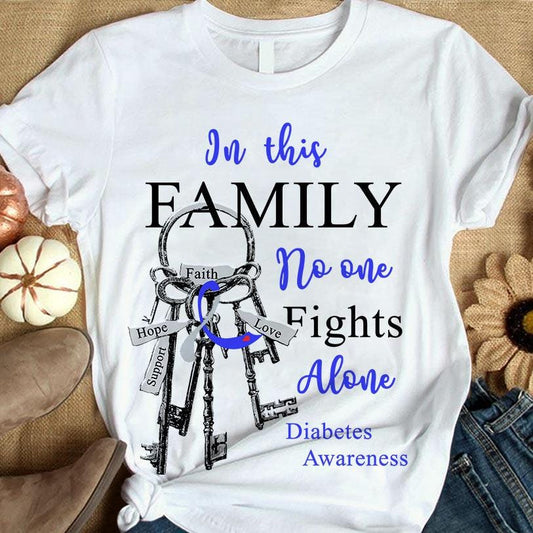 En esta familia nadie lucha solo Camiseta con lazo y llavero para concienciar sobre la diabetes