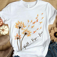 Faith Hope Love, Orange Ribbon Dandelion, Multiple Sclerosis Awareness T Shirt