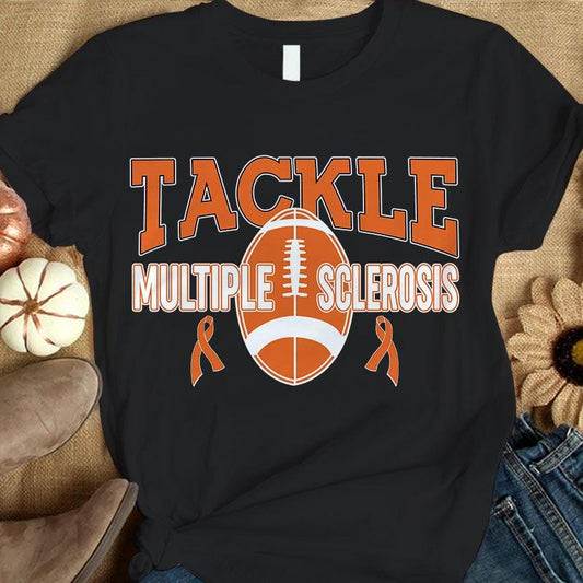 Camiseta Tackle MS, lazo naranja, concienciación sobre la esclerosis múltiple