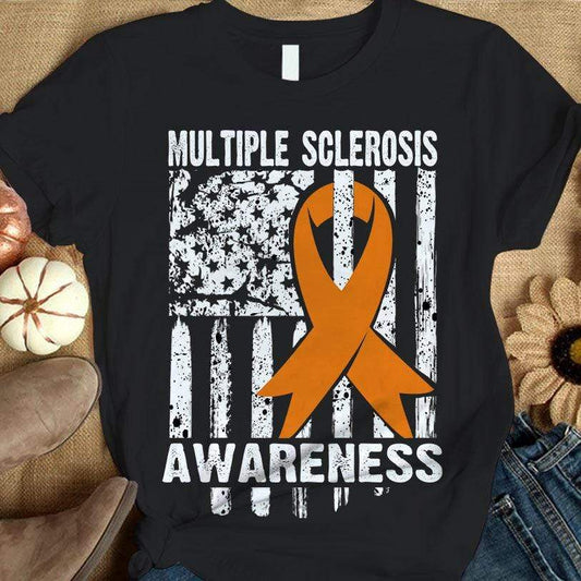 Camiseta con lazo naranja para concienciar sobre la esclerosis múltiple