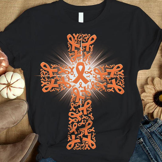 Camiseta con lazo naranja, cruz, apoyo a los guerreros y lucha contra la esclerosis múltiple