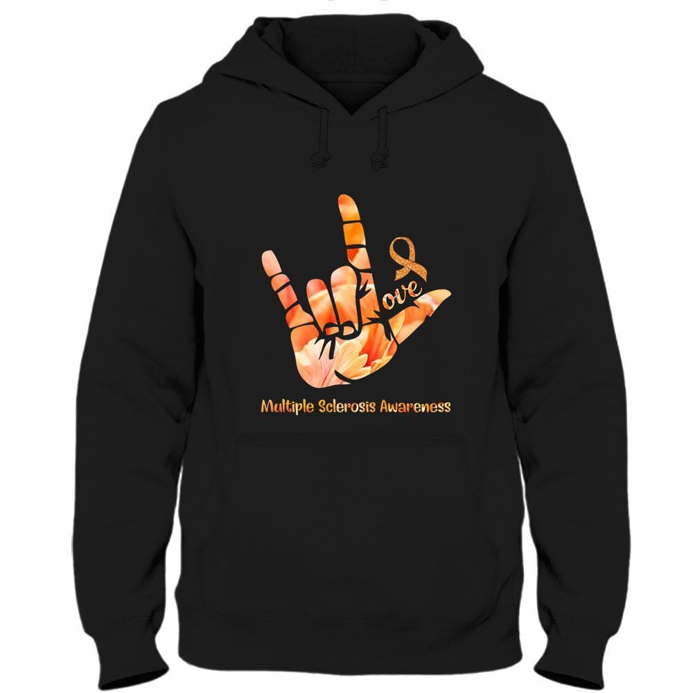 Camiseta de apoyo para la concienciación sobre la esclerosis múltiple con lazo naranja y amor