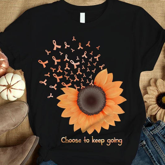 Elige seguir adelante, girasol con lazo naranja, camiseta de apoyo a los guerreros, concienciación sobre la esclerosis múltiple