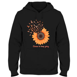 Elige seguir adelante, girasol con lazo naranja, camiseta de apoyo a los guerreros, concienciación sobre la esclerosis múltiple