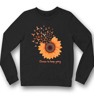 Elige seguir adelante, girasol con lazo naranja, camiseta de apoyo a los guerreros, concienciación sobre la esclerosis múltiple