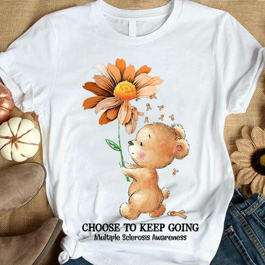 Elige seguir adelante, camiseta de concienciación sobre la esclerosis múltiple, oso girasol naranja