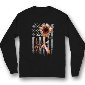 Multiple Sclerosis Warrior Awareness Shirt, Orange Ribbon Sunflower American Flag