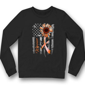 Multiple Sclerosis Warrior Awareness Shirt, Orange Ribbon Sunflower American Flag