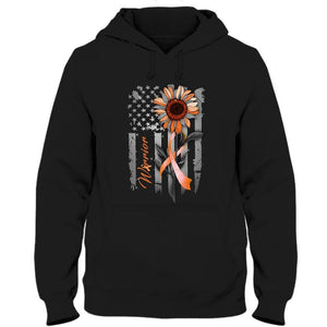 Multiple Sclerosis Warrior Awareness Shirt, Orange Ribbon Sunflower American Flag