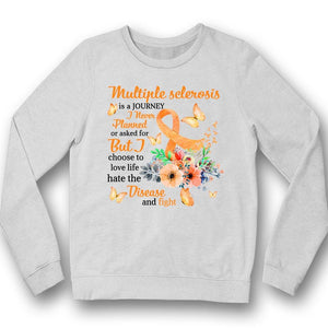 Camiseta de apoyo para la lucha por el amor y la vida, concienciación sobre la esclerosis múltiple, cinta con flores de color naranja