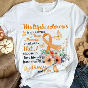 Camiseta de apoyo para la lucha por el amor y la vida, concienciación sobre la esclerosis múltiple, cinta con flores de color naranja