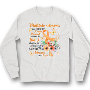 Camiseta de apoyo para la lucha por el amor y la vida, concienciación sobre la esclerosis múltiple, cinta con flores de color naranja