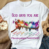 God Says You Are Unique Lovely Strong, Ribbon & Bird, Fibromyalgia Awareness T Shirt