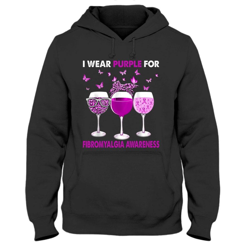 I Wear Purple, Fibromyalgia Awareness Shirt, Ribbon Butterfly Goblet