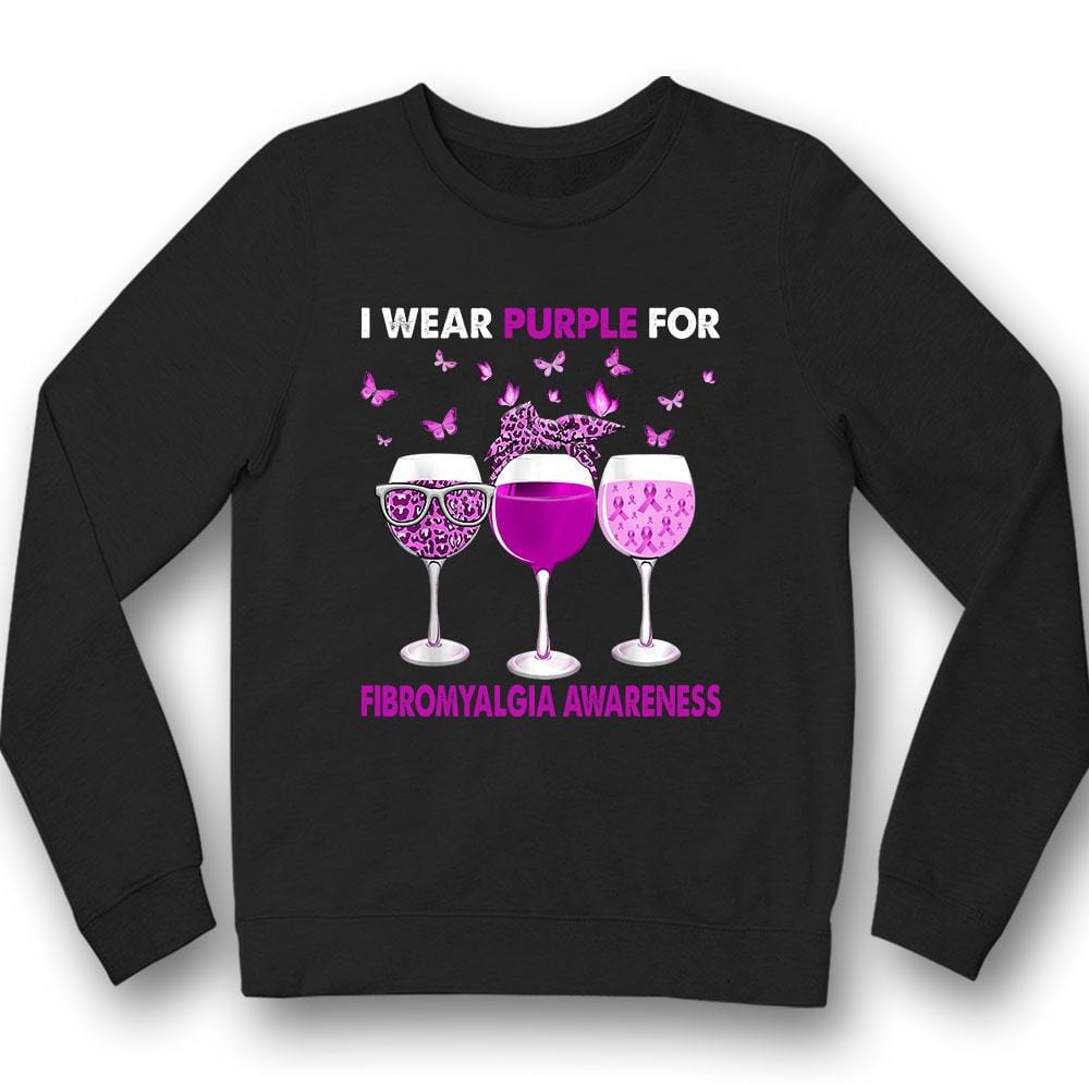 Llevo morado, camiseta de concienciación sobre la fibromialgia, copa con lazo y mariposa