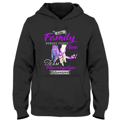 In Family Nobody Fights Alone, Fibromyalgia Warrior Team Awareness Shirt