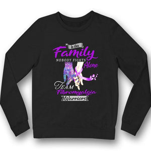 In Family Nobody Fights Alone, Fibromyalgia Warrior Team Awareness Shirt