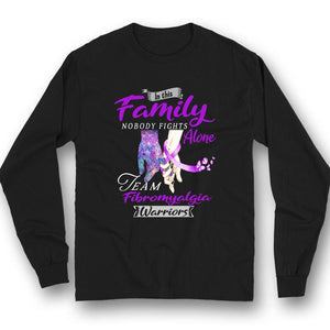 In Family Nobody Fights Alone, Fibromyalgia Warrior Team Awareness Shirt