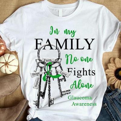 In My Family No One Fights Alone, Glaucoma Awareness Shirt, Ribbon Key