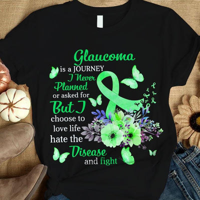 Love Life Fight, Glaucoma Warrior Awareness Shirt, Green Ribbon Flower