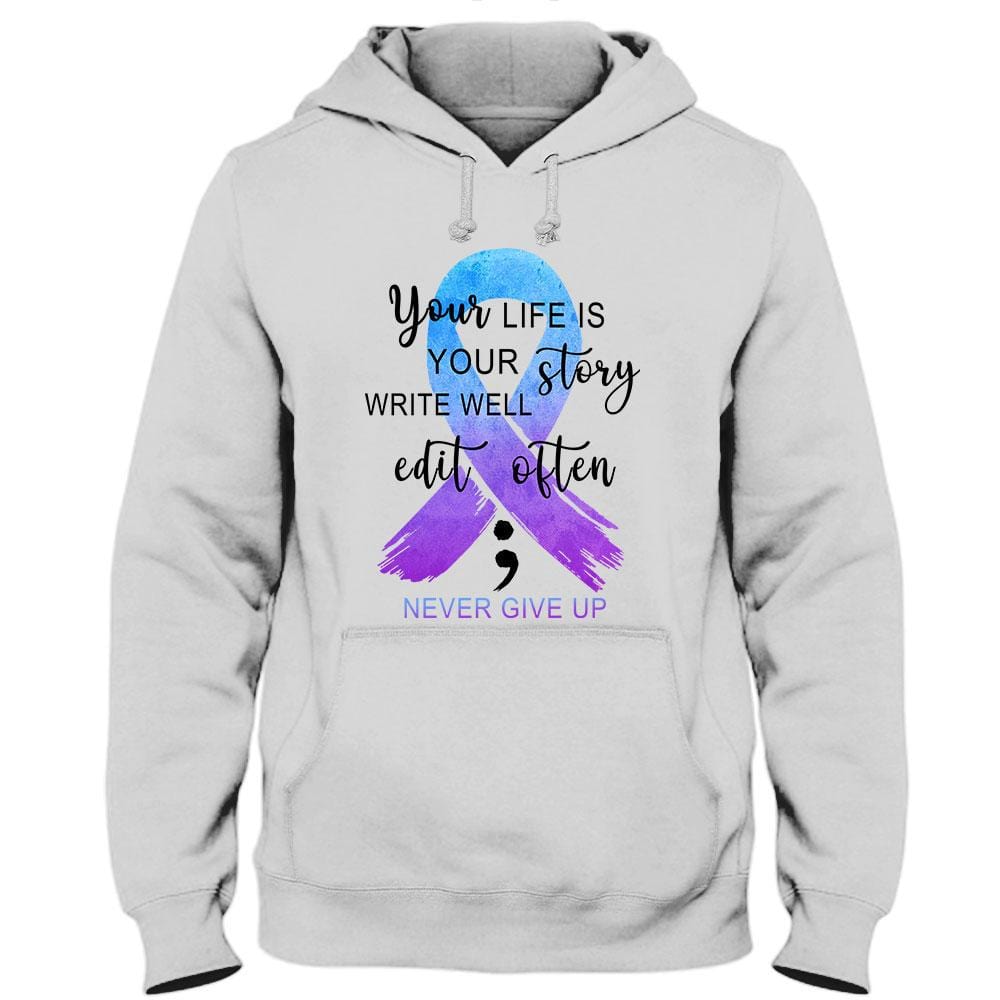 Tu vida es tu historia, camiseta con lazo y punto y coma para concienciar sobre la prevención del suicidio