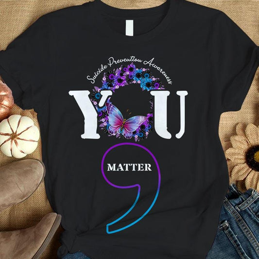 Camisetas con el mensaje "You Matter", camisetas con punto y coma de mariposa, camisetas de concienciación sobre el suicidio