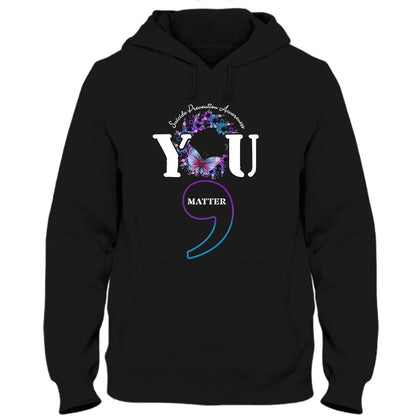 Camisetas con el mensaje "You Matter", camisetas con punto y coma de mariposa, camisetas de concienciación sobre el suicidio