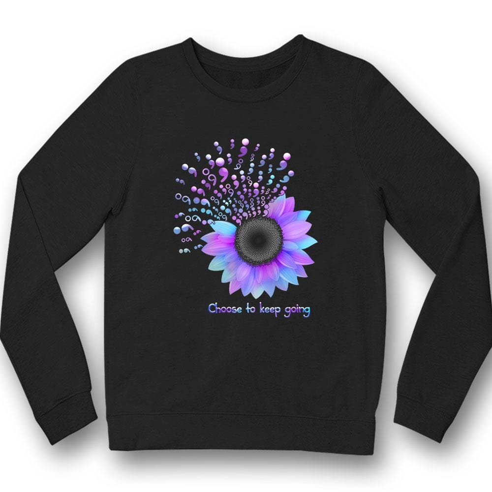 Elige seguir adelante, girasol, punto y coma, camiseta de concienciación sobre la prevención del suicidio